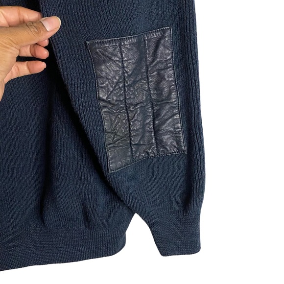 Playboy Men's Blue Wool Blend Classic Knit Patched Sweater - Picture 5 of 8